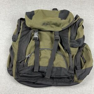 L.L.Bean Green Black Nylon Backpack Daypack Waist Belt Water Bottle Pocket